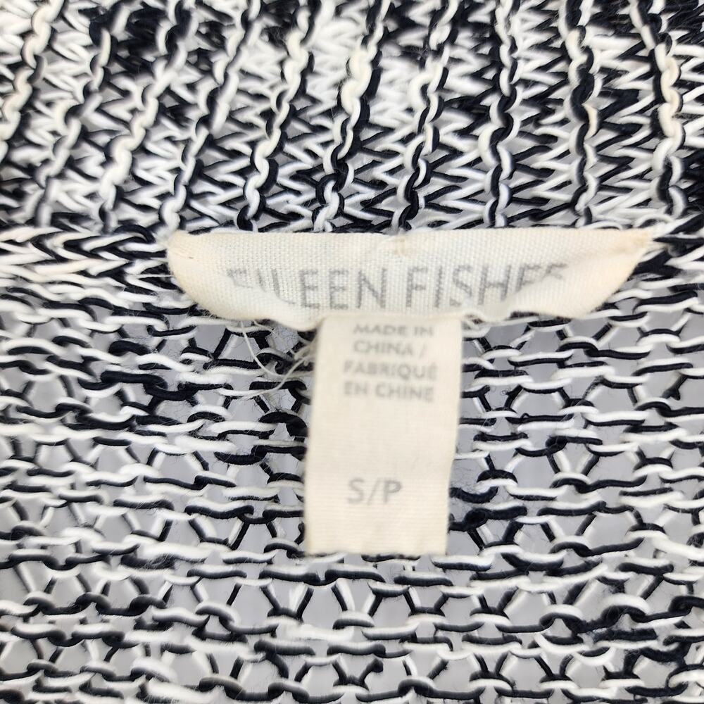 Eileen Fisher Sleeveless Open Knit Linen Blend Cardigan Black White Size Small - Picture 2 of 4